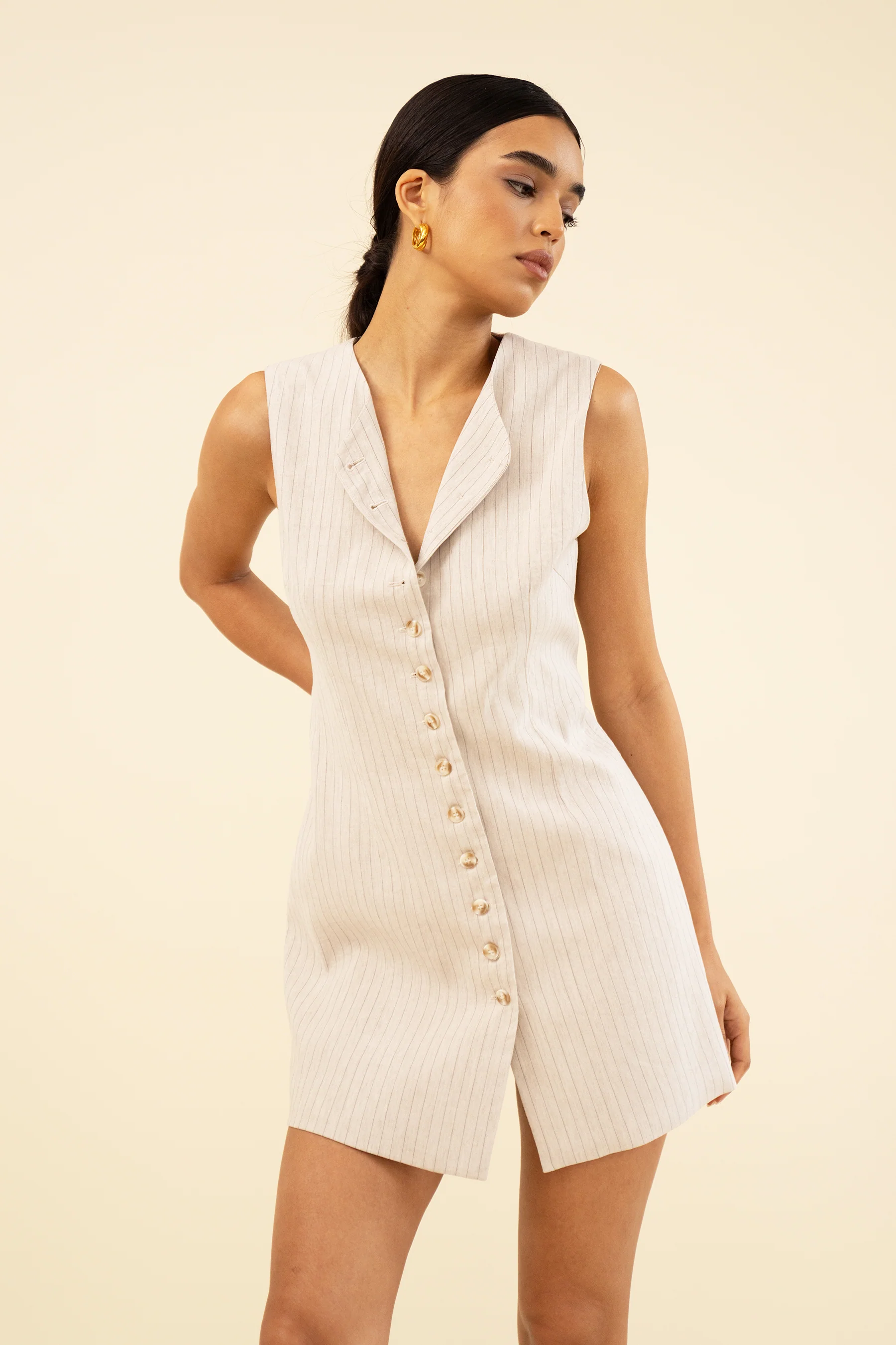 OLIVIA DRESS - OAT PINSTRIPE - Image 4