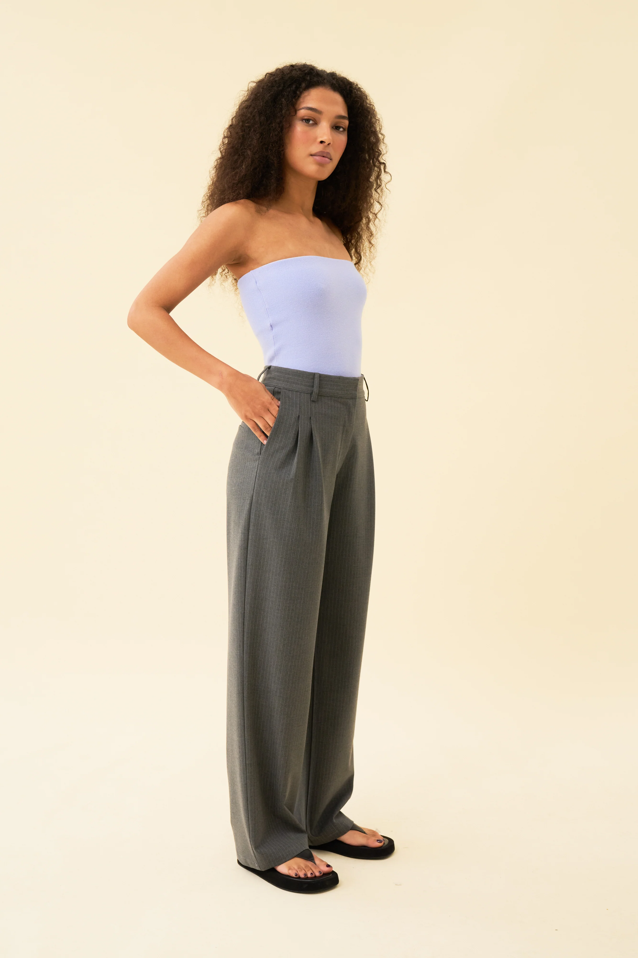 YANA TROUSER - DARK GREY PINSTRIPE - Image 3