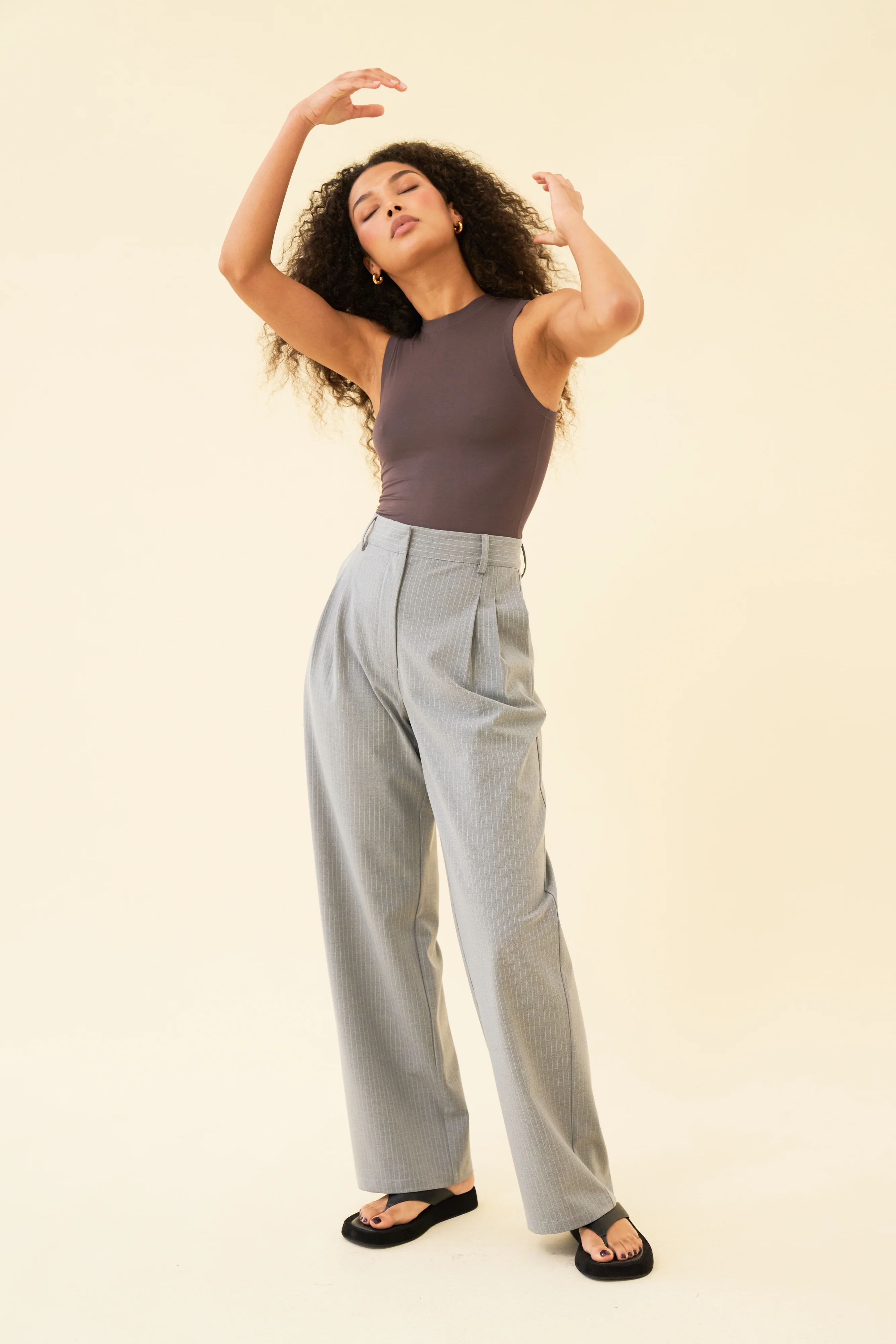 YANA TROUSER - LIGHT GREY PINSTRIPE - Image 3