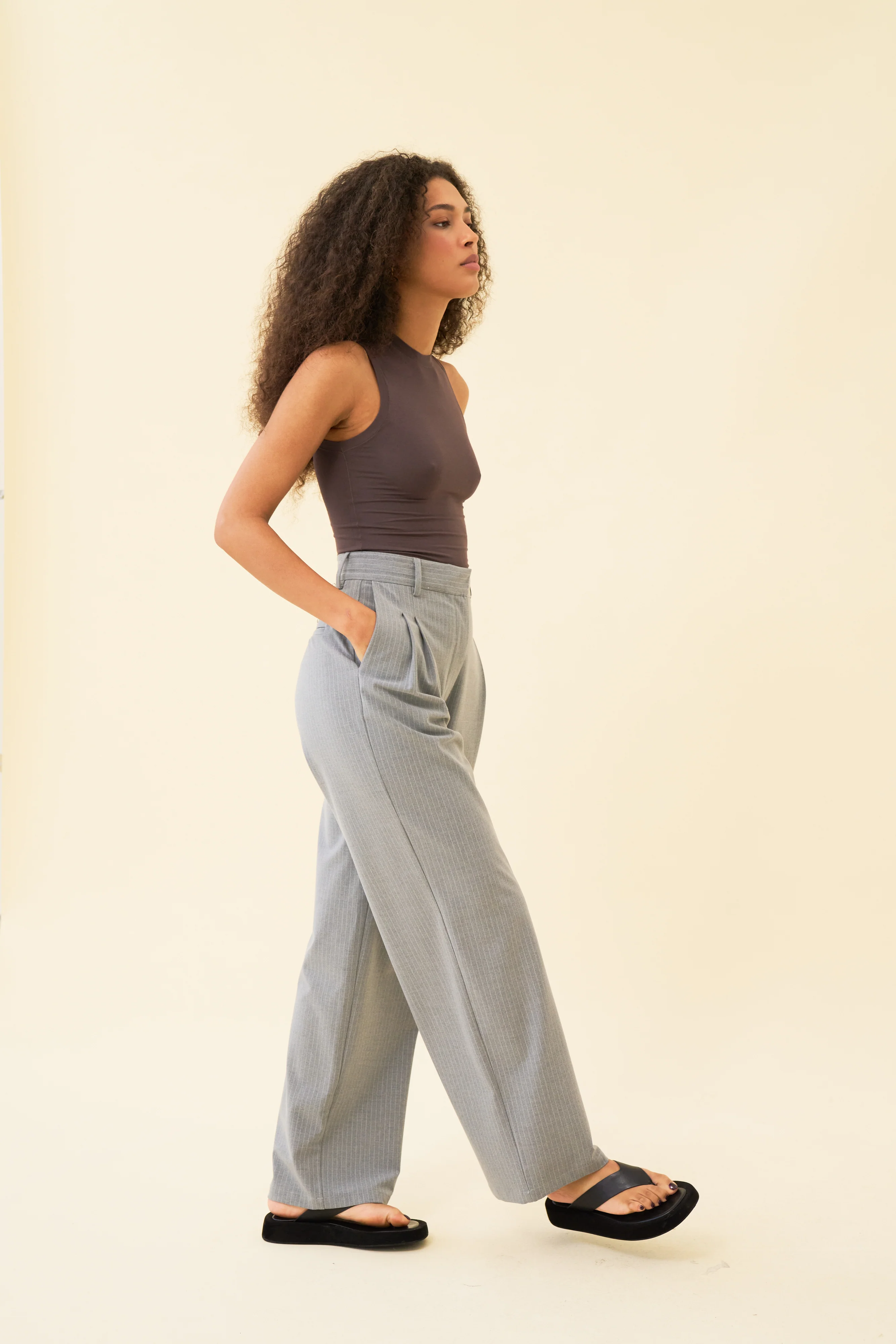 YANA TROUSER - LIGHT GREY PINSTRIPE - Image 4