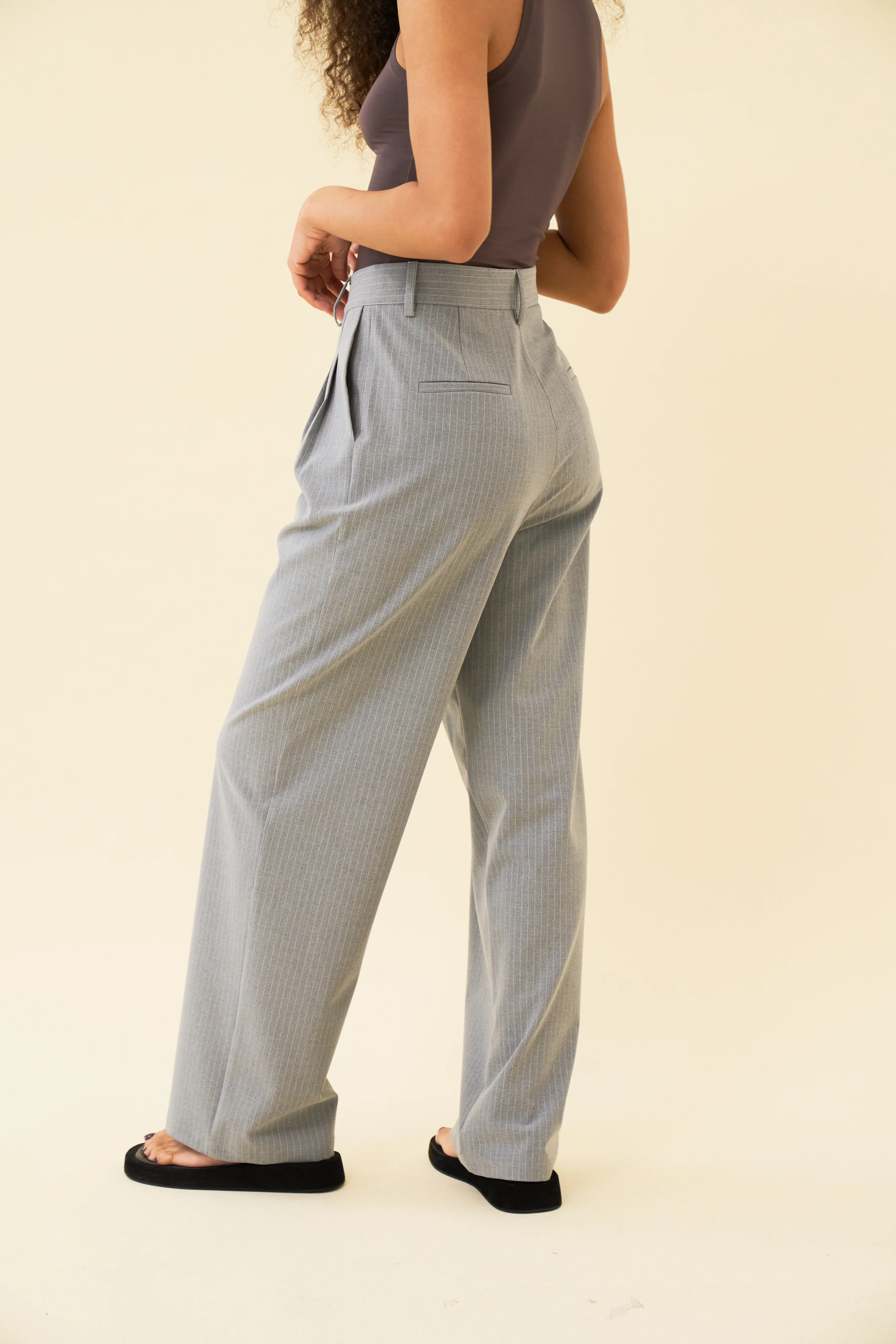 YANA TROUSER - LIGHT GREY PINSTRIPE - Image 6